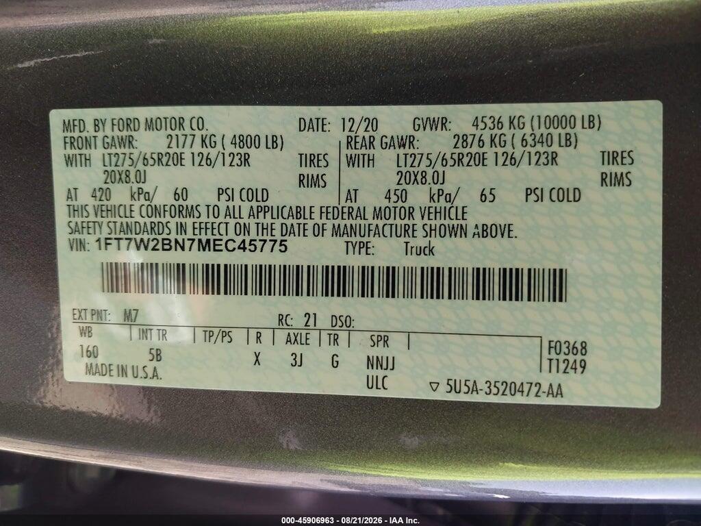 1FT7W2BN7MEC45775 2021 FORD F-250 photo no. 9