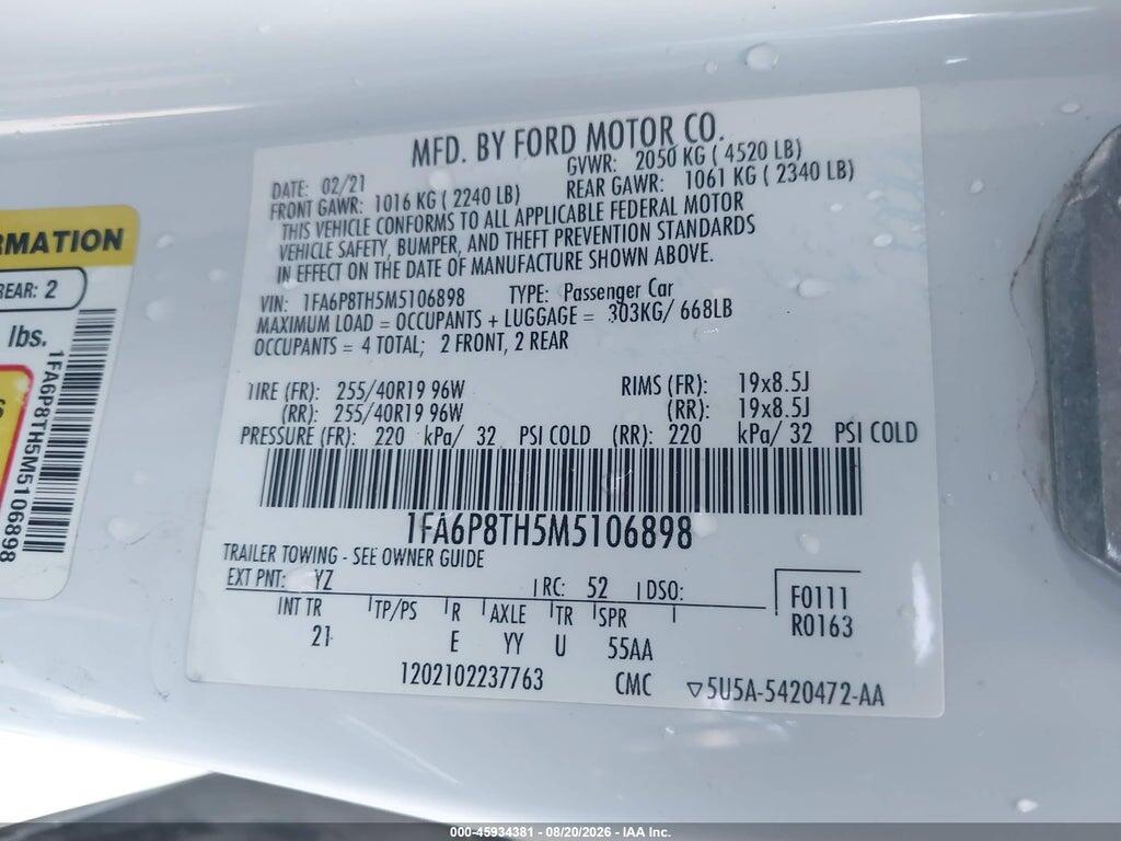 1FA6P8TH5M5106898 2021 FORD MUSTANG photo no. 9
