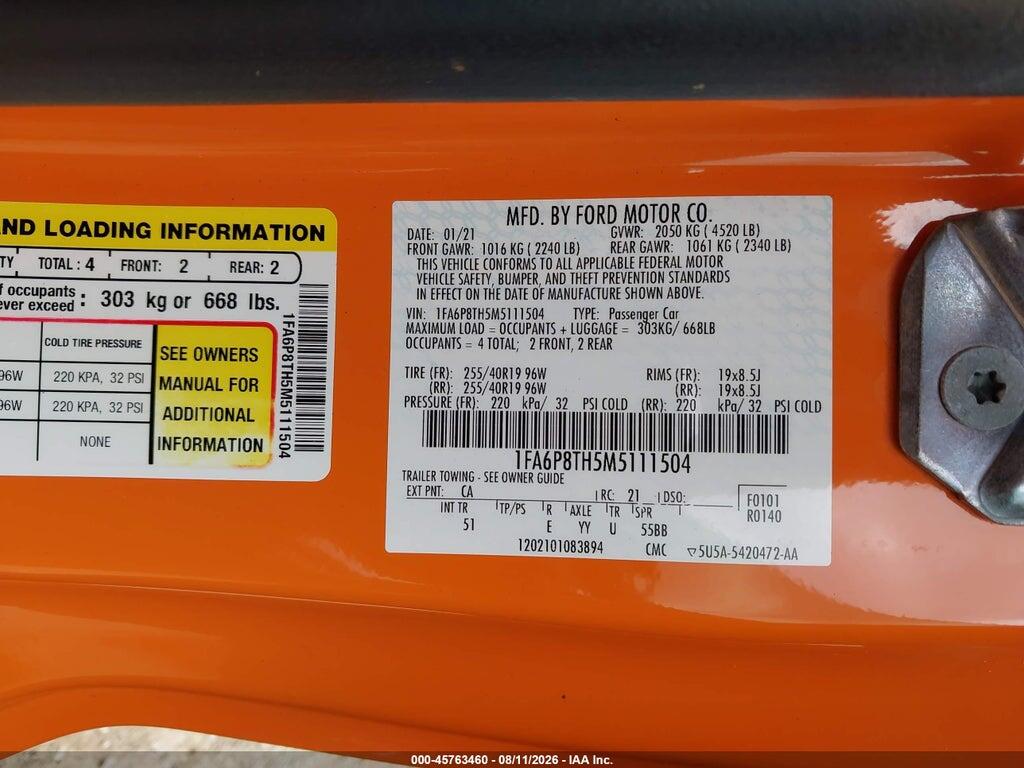1FA6P8TH5M5111504 2021 FORD MUSTANG photo no. 9