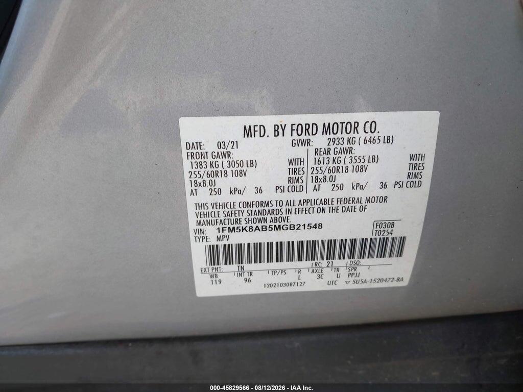 1FM5K8AB5MGB21548 2021 FORD POLICE INTERCEPTOR UTILITY photo no. 9