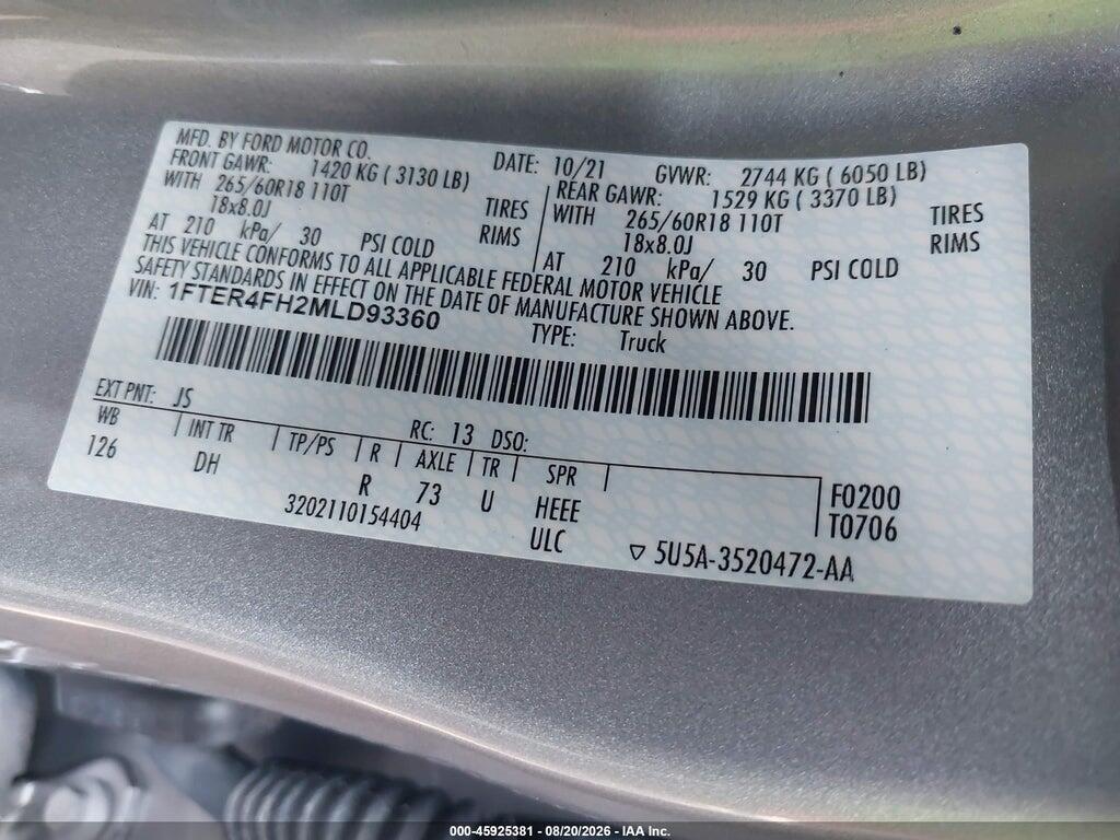 1FTER4FH2MLD93360 2021 FORD RANGER photo no. 9