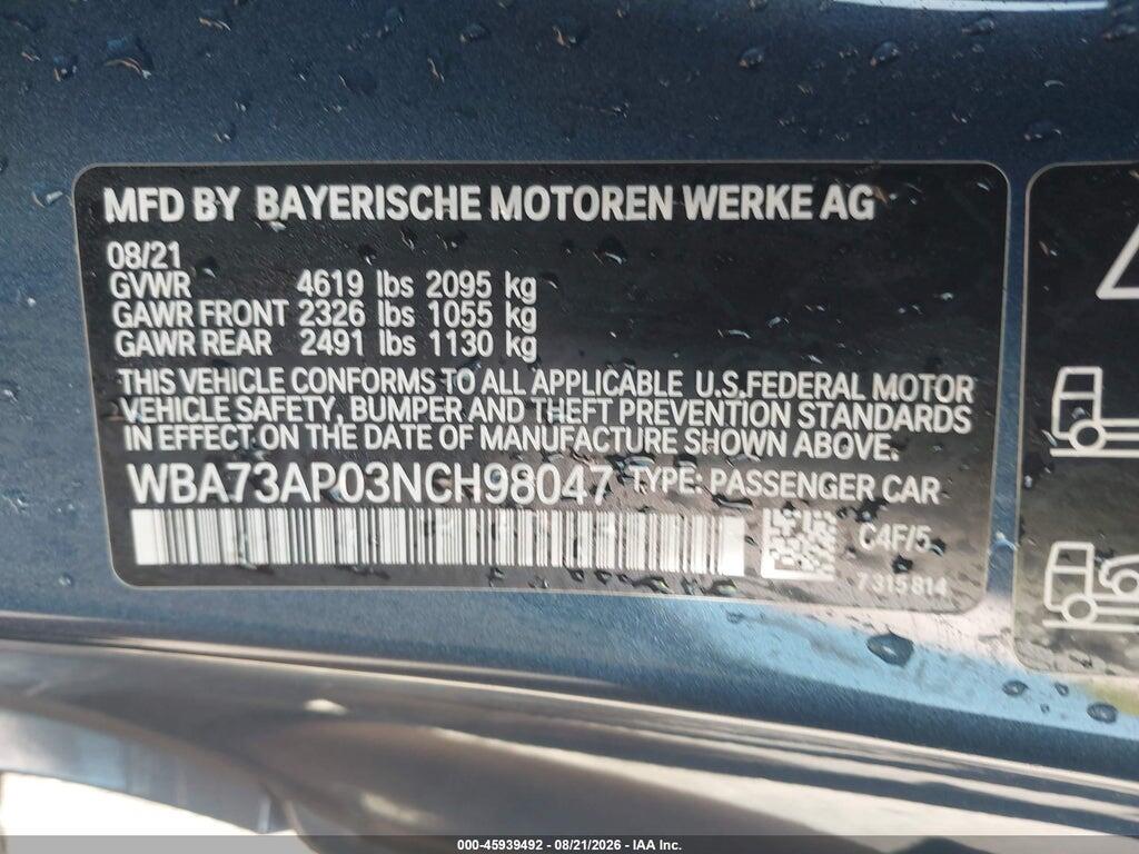 WBA73AP03NCH98047 2022 BMW 430I photo no. 9