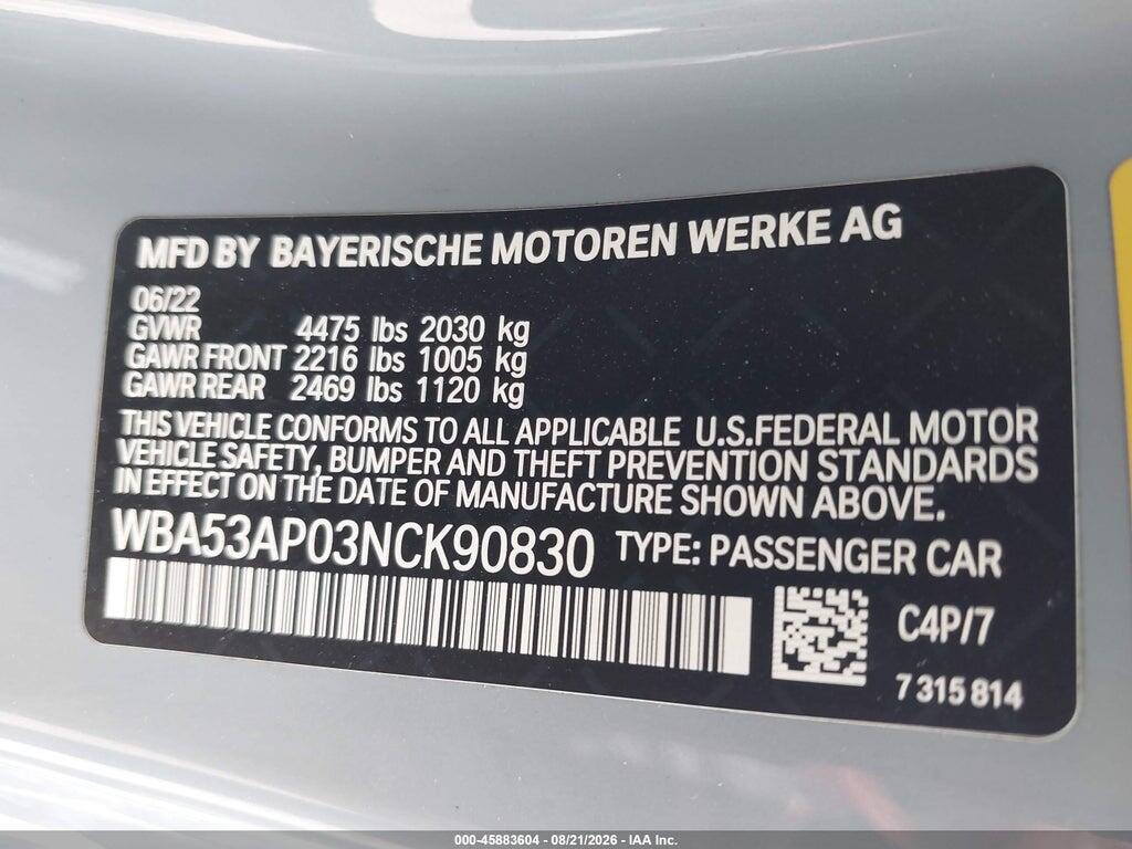 WBA53AP03NCK90830 2022 BMW 430I photo no. 9