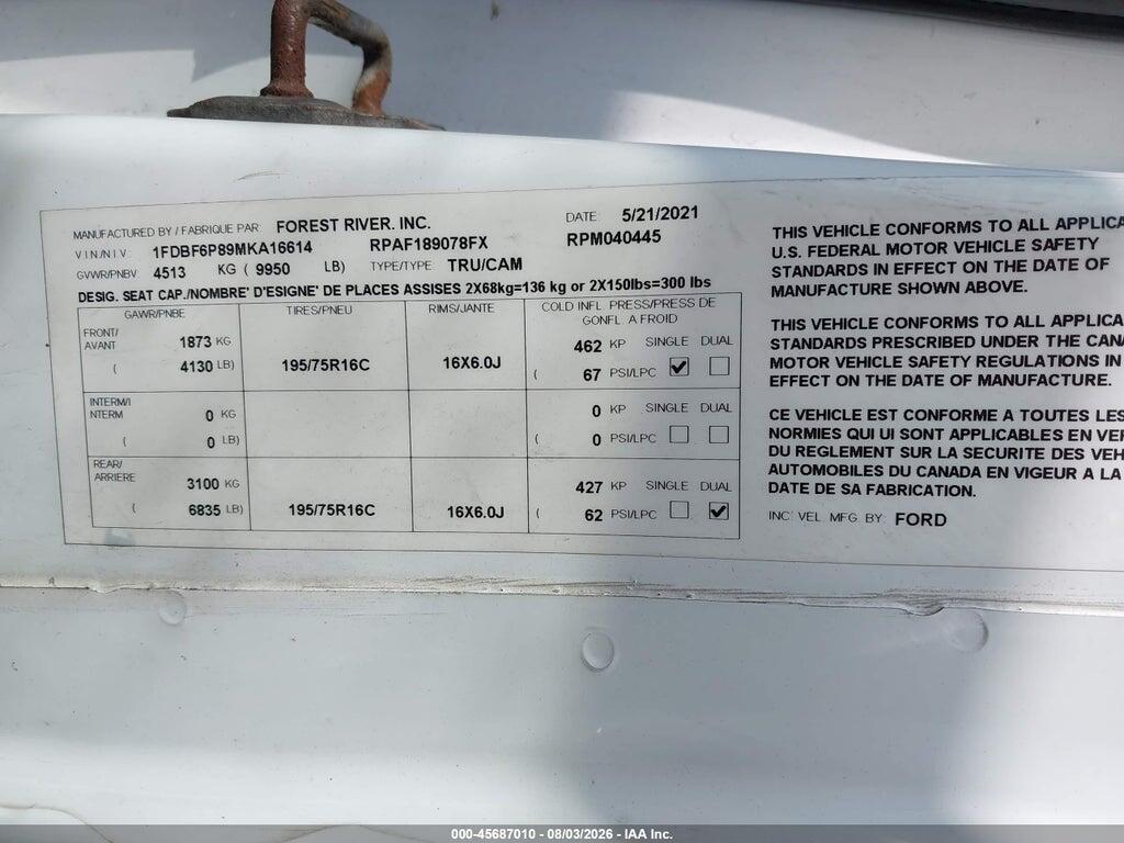 1FDBF6P89MKA16614 2021 FORD TRANSIT-350 CUTAWAY photo no. 8