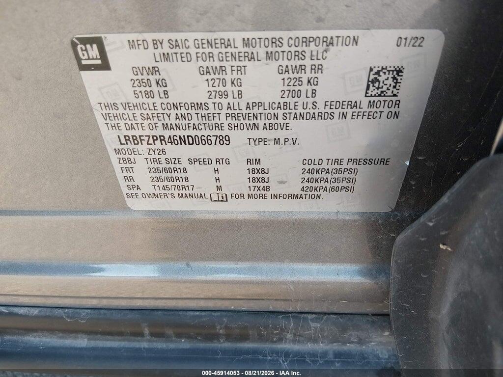 LRBFZPR46ND066789 2022 BUICK ENVISION photo no. 9