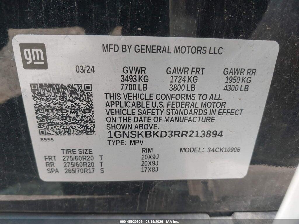 1GNSKBKD3RR213894 2024 CHEVROLET SUBURBAN photo no. 9