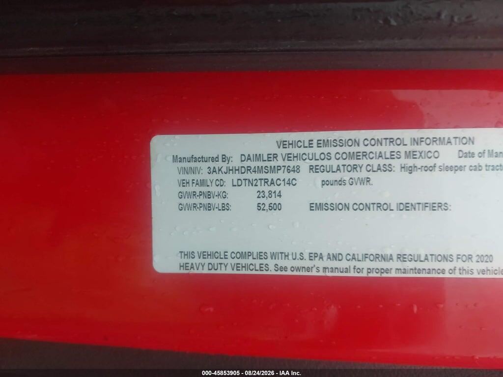 3AKJHHDR4MSMP7648 2021 FREIGHTLINER NEW CASCADIA 126 photo no. 8