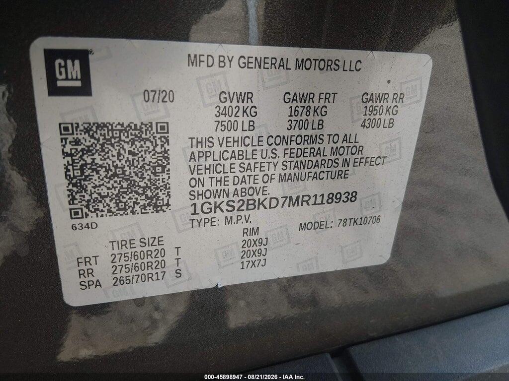 1GKS2BKD7MR118938 2021 GMC YUKON photo no. 9
