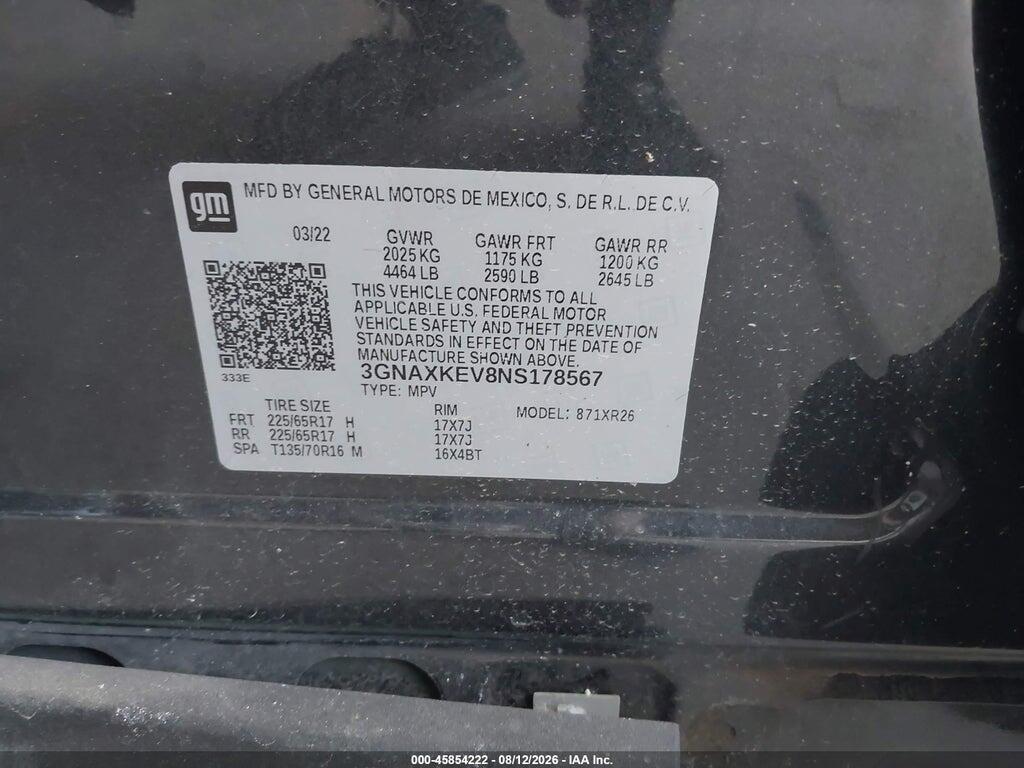 3GNAXKEV8NS178567 2022 CHEVROLET EQUINOX photo no. 9
