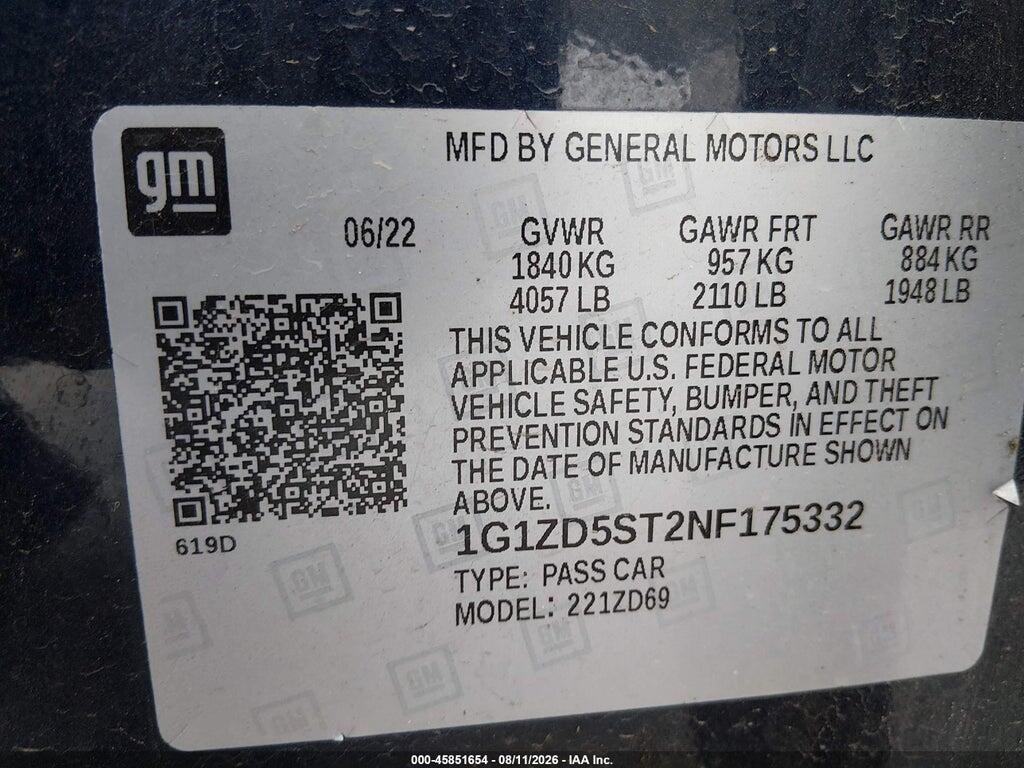 1G1ZD5ST2NF175332 2022 CHEVROLET MALIBU photo no. 9
