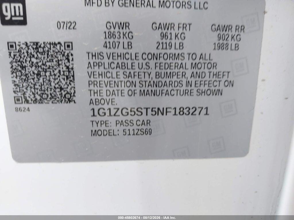 1G1ZG5ST5NF183271 2022 CHEVROLET MALIBU photo no. 9