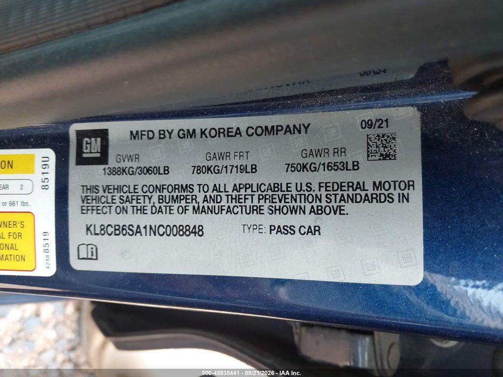 KL8CB6SA1NC008848 2022 CHEVROLET SPARK photo no. 9