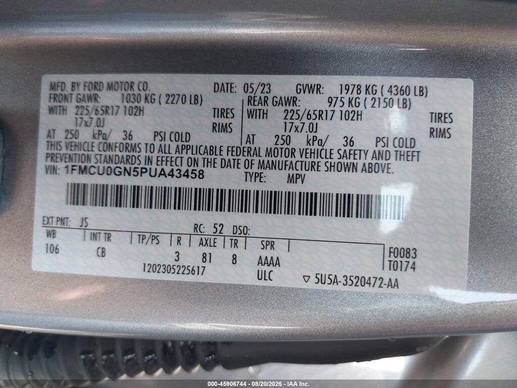 1FMCU0GN5PUA43458 2023 FORD ESCAPE photo no. 9