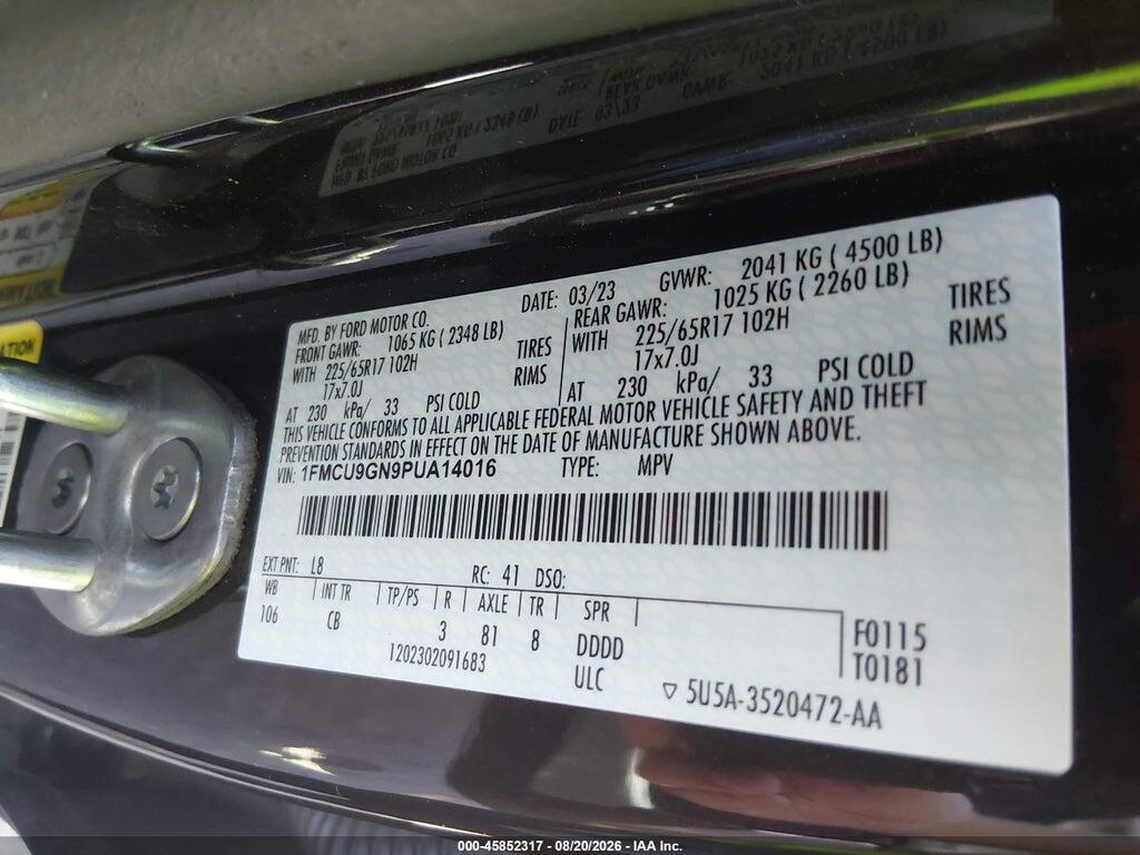 1FMCU9GN9PUA14016 2023 FORD ESCAPE photo no. 9