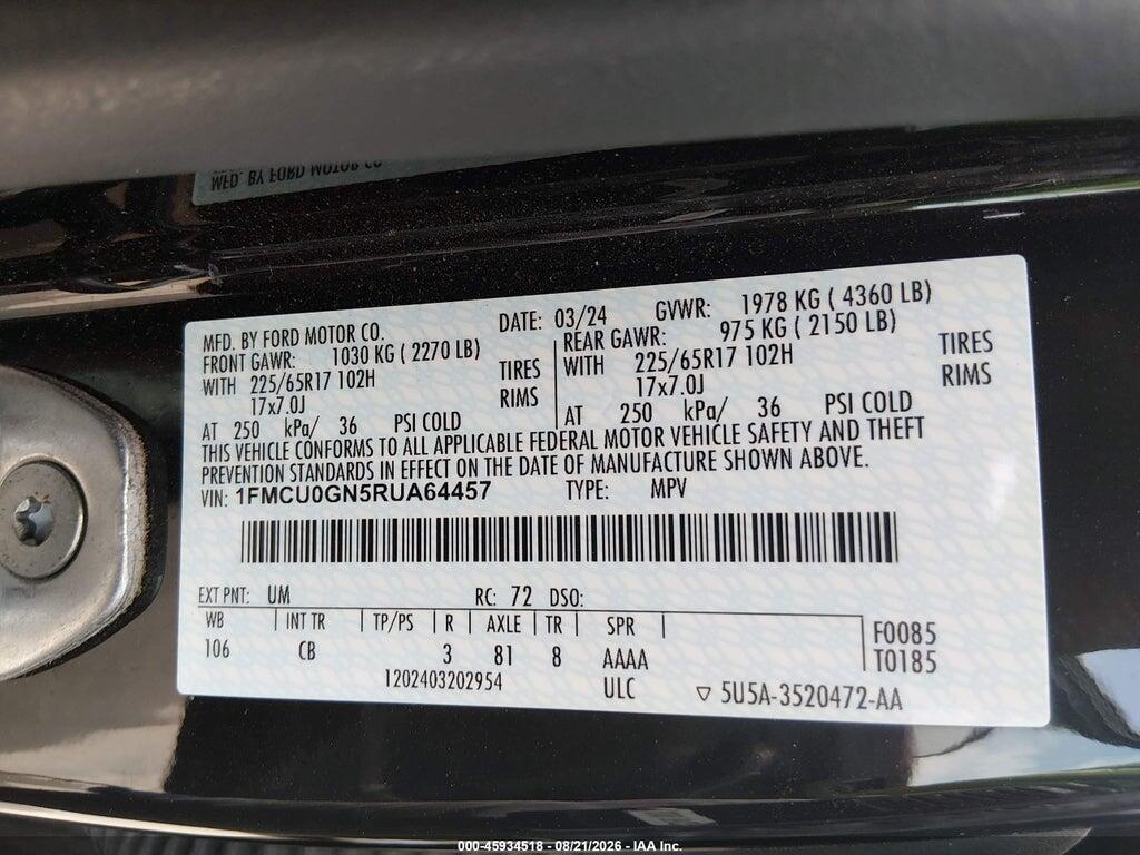 1FMCU0GN5RUA64457 2024 FORD ESCAPE photo no. 9