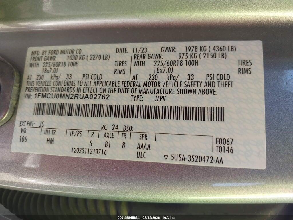 1FMCU0MN2RUA02762 2024 FORD ESCAPE photo no. 9
