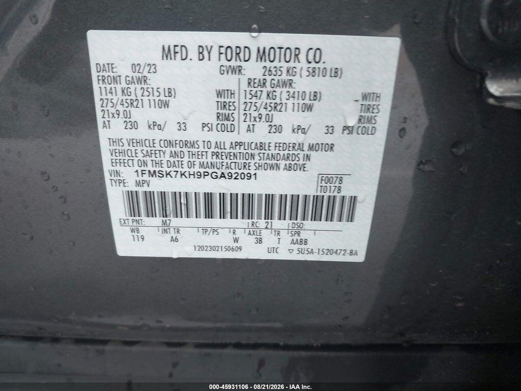 1FMSK7KH9PGA92091 2023 FORD EXPLORER photo no. 9
