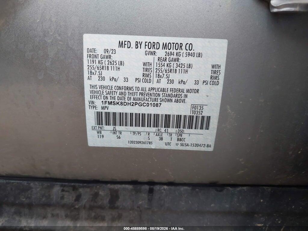 1FMSK8DH2PGC01087 2023 FORD EXPLORER photo no. 9