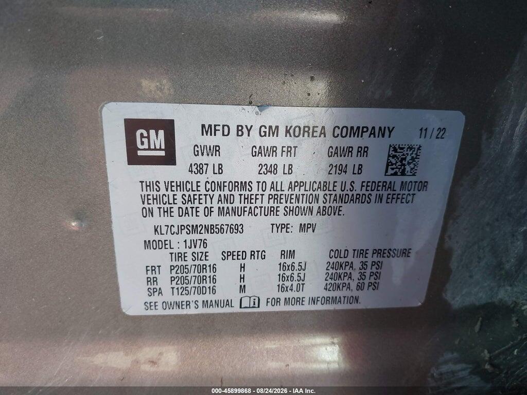 KL7CJPSM2NB567693 2022 CHEVROLET TRAX photo no. 9