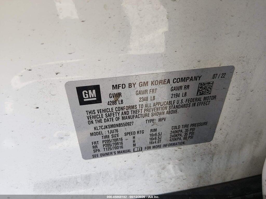 KL7CJKSM0NB550927 2022 CHEVROLET TRAX photo no. 9