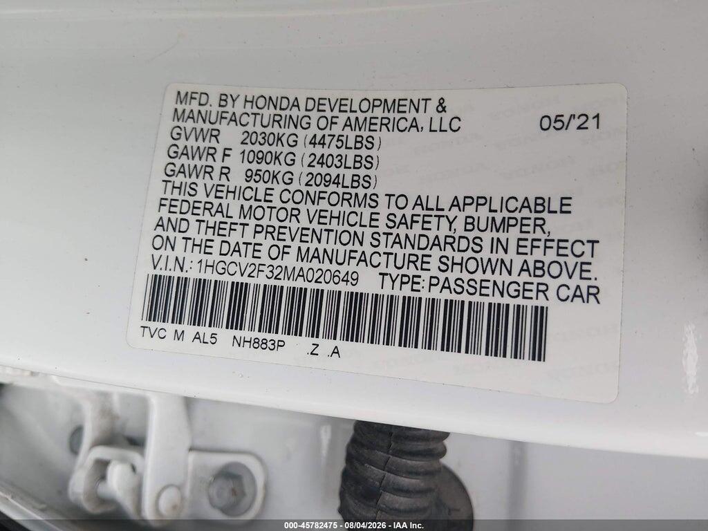 1HGCV2F32MA020649 2021 HONDA ACCORD photo no. 9