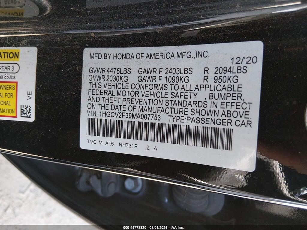 1HGCV2F39MA007753 2021 HONDA ACCORD photo no. 9