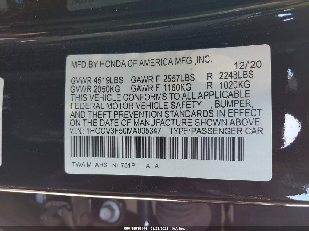 1HGCV3F50MA005347 2021 HONDA ACCORD HYBRID photo no. 9