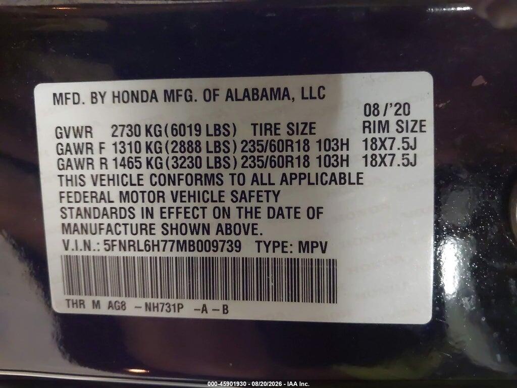 5FNRL6H77MB009739 2021 HONDA ODYSSEY photo no. 9