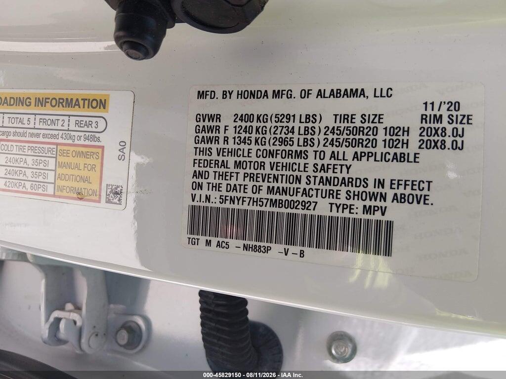 5FNYF7H57MB002927 2021 HONDA PASSPORT photo no. 9