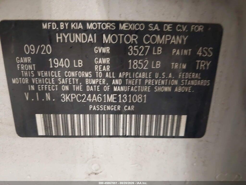 3KPC24A61ME131081 2021 HYUNDAI ACCENT photo no. 9