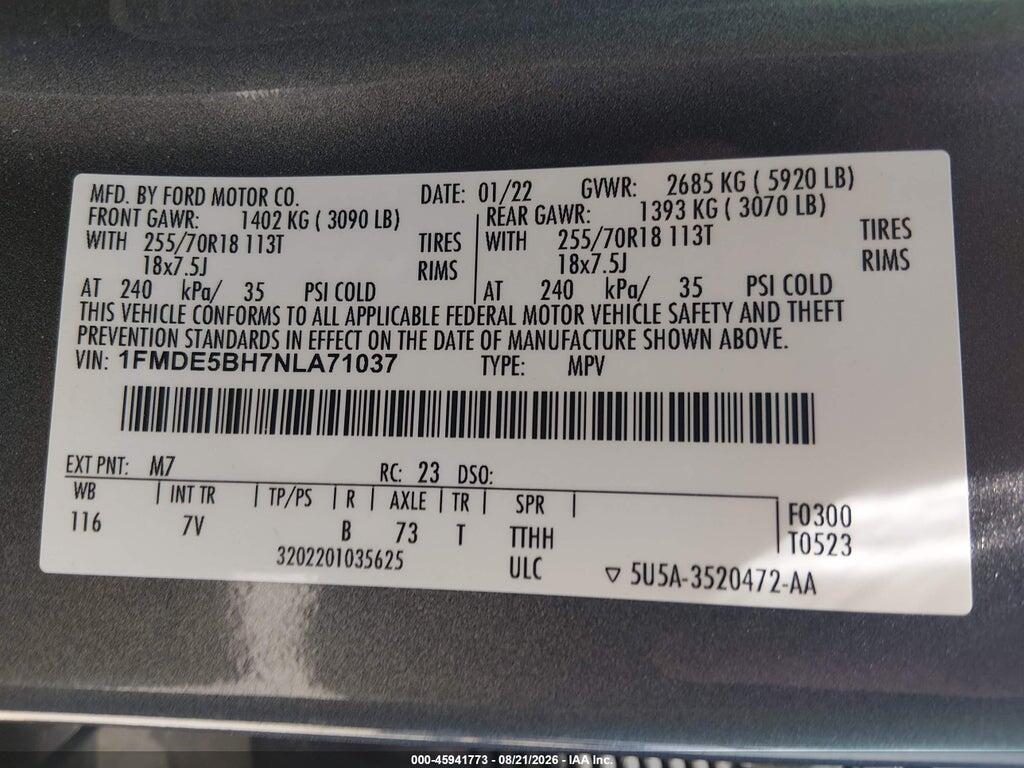 1FMDE5BH7NLA71037 2022 FORD BRONCO photo no. 9