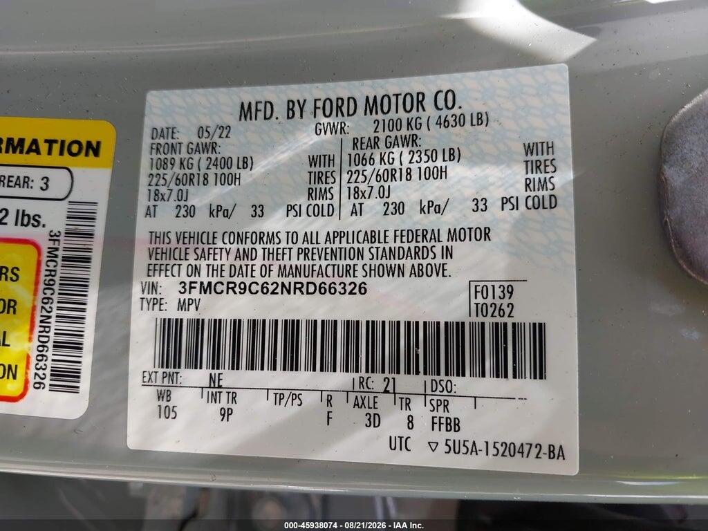 3FMCR9C62NRD66326 2022 FORD BRONCO SPORT photo no. 9