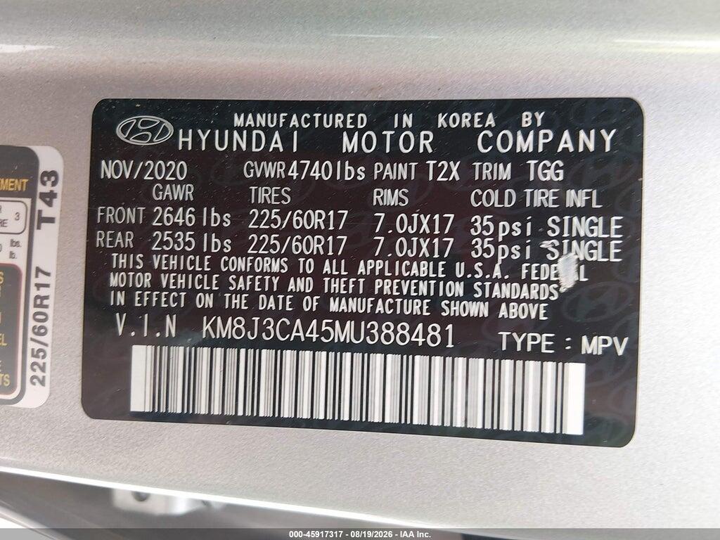 KM8J3CA45MU388481 2021 HYUNDAI TUCSON photo no. 9