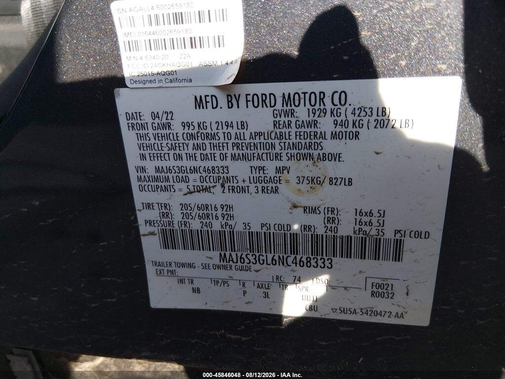 MAJ6S3GL6NC468333 2022 FORD ECOSPORT photo no. 9