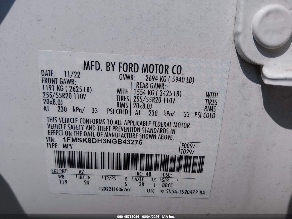 1FMSK8DH3NGB43276 2022 FORD EXPLORER photo no. 9