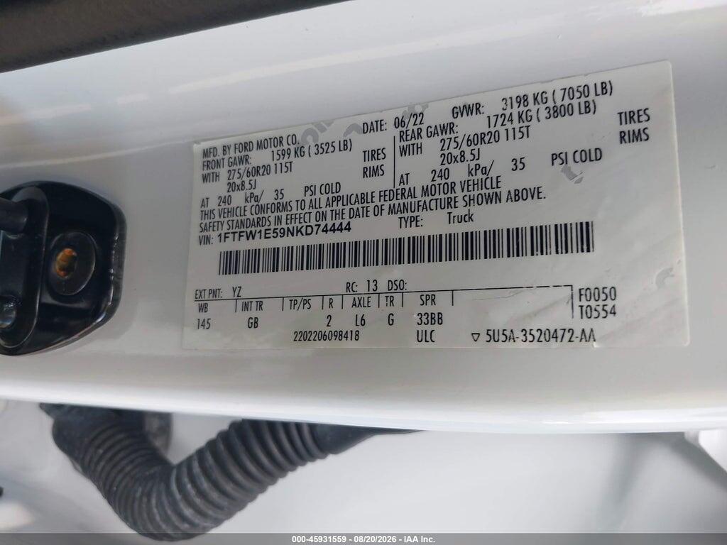 1FTFW1E59NKD74444 2022 FORD F-150 photo no. 9