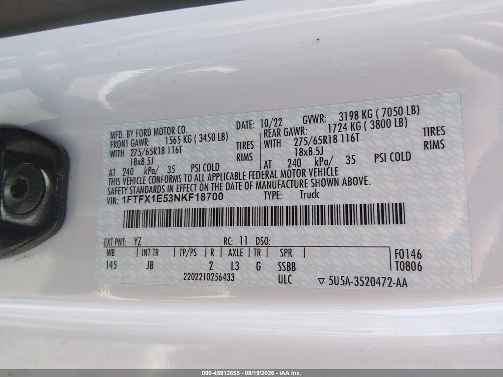 1FTFX1E53NKF18700 2022 FORD F-150 photo no. 9
