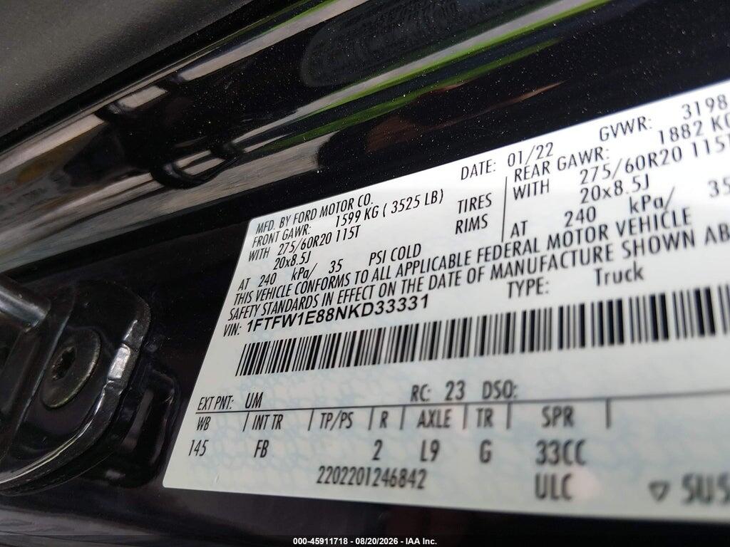 1FTFW1E88NKD33331 2022 FORD F-150 photo no. 9