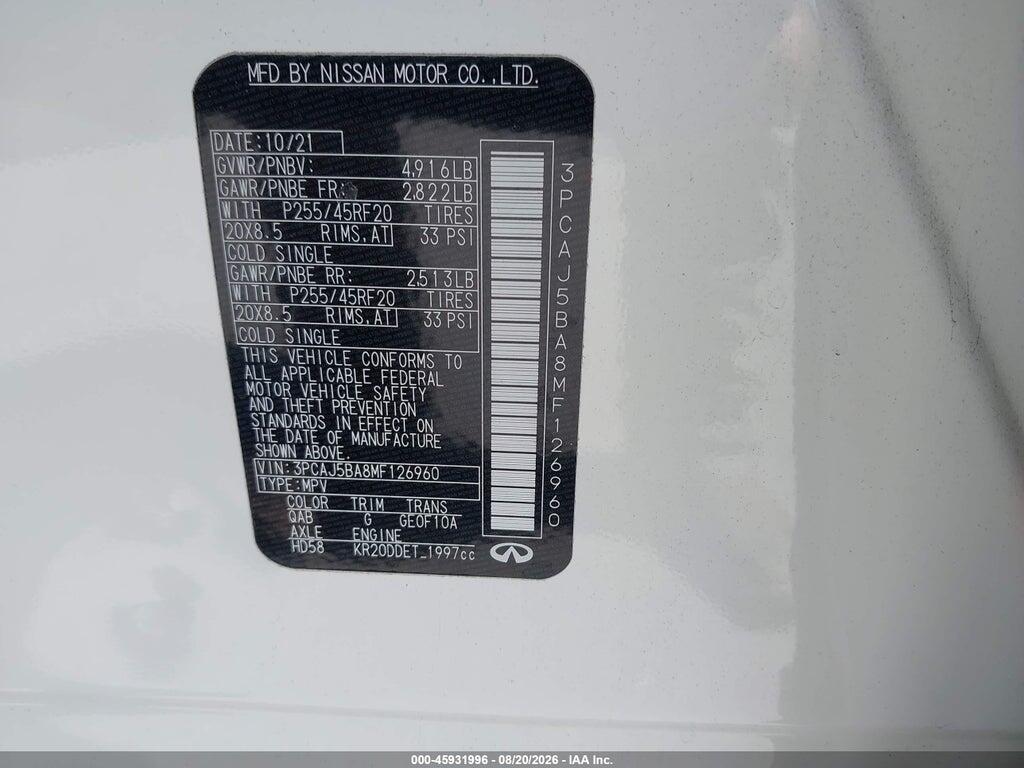 3PCAJ5BA8MF126960 2021 INFINITI QX50 photo no. 9
