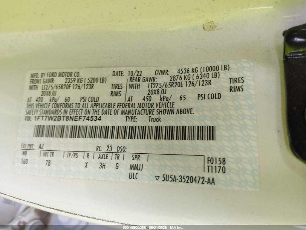 1FT7W2BT8NEF74534 2022 FORD F-250 photo no. 9