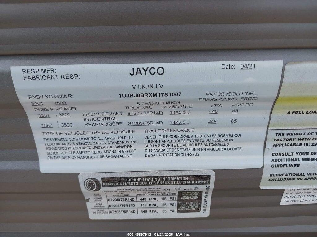 1UJBJ0BRXM17S1007 2021 JAYCO OTHER photo no. 9