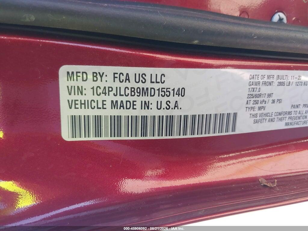 1C4PJLCB9MD155140 2021 JEEP CHEROKEE photo no. 9