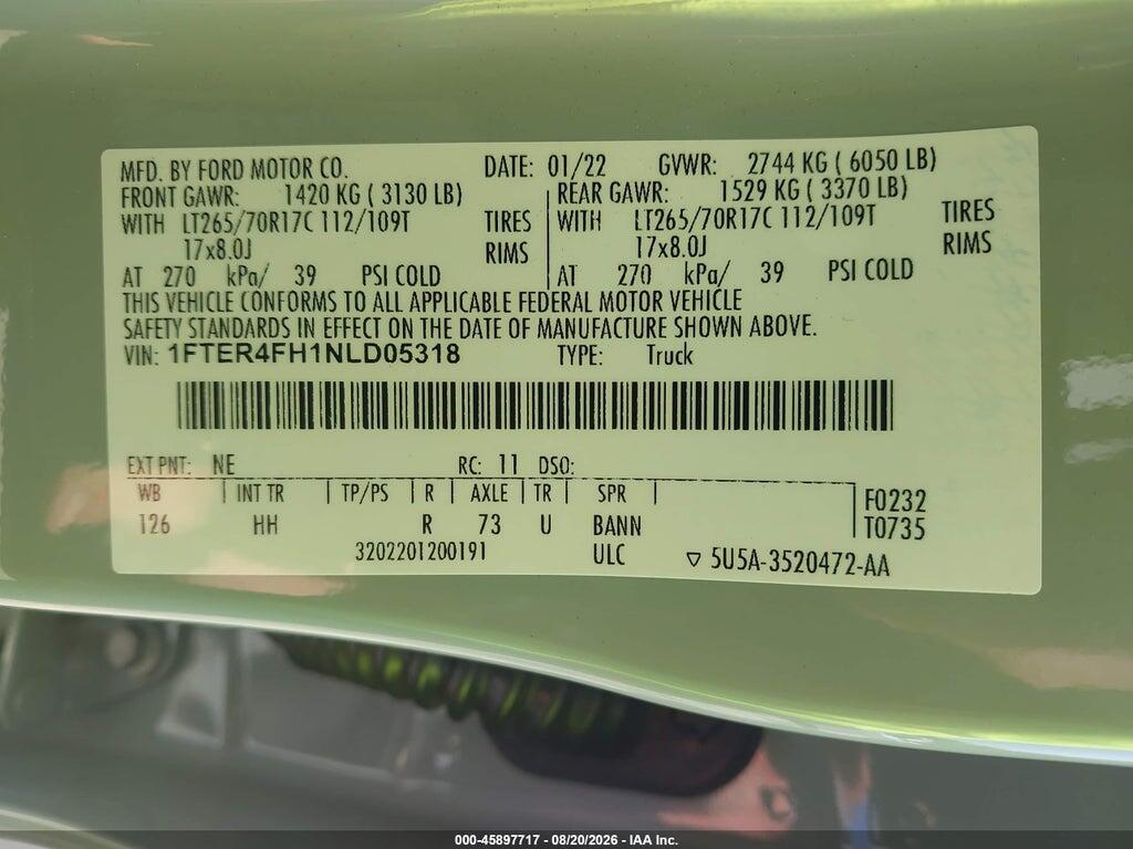 1FTER4FH1NLD05318 2022 FORD RANGER photo no. 9