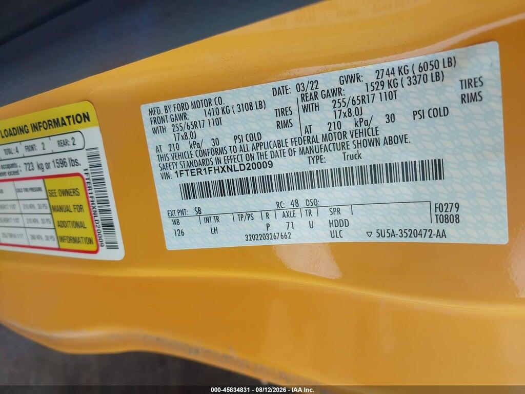 1FTER1FHXNLD20009 2022 FORD RANGER photo no. 9