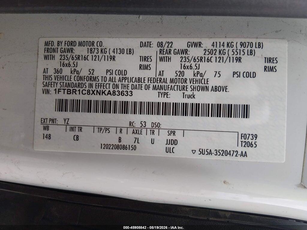 1FTBR1C8XNKA83633 2022 FORD TRANSIT-250 photo no. 9