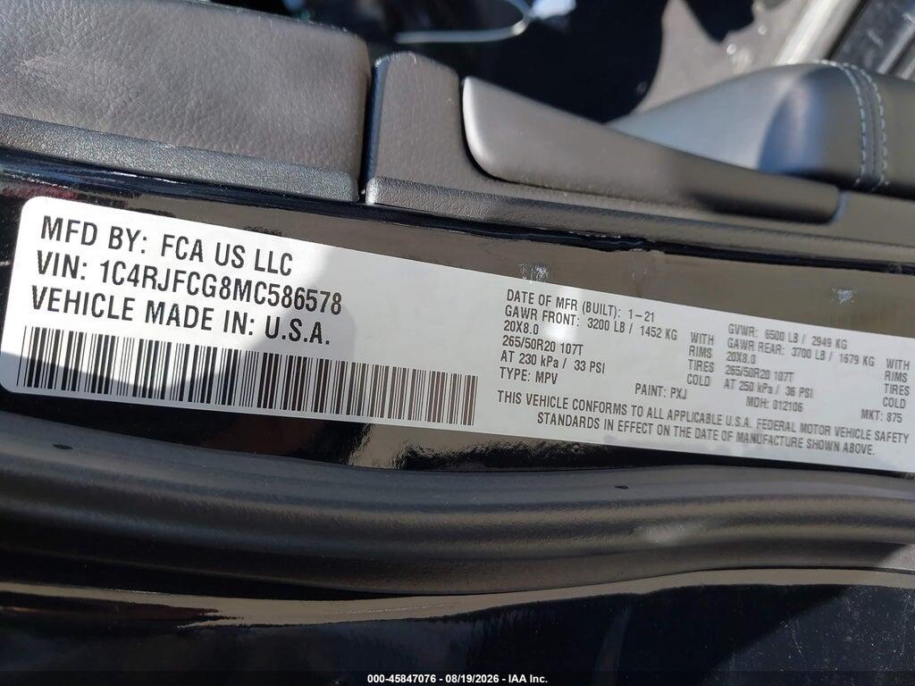 1C4RJFCG8MC586578 2021 JEEP GRAND CHEROKEE photo no. 9