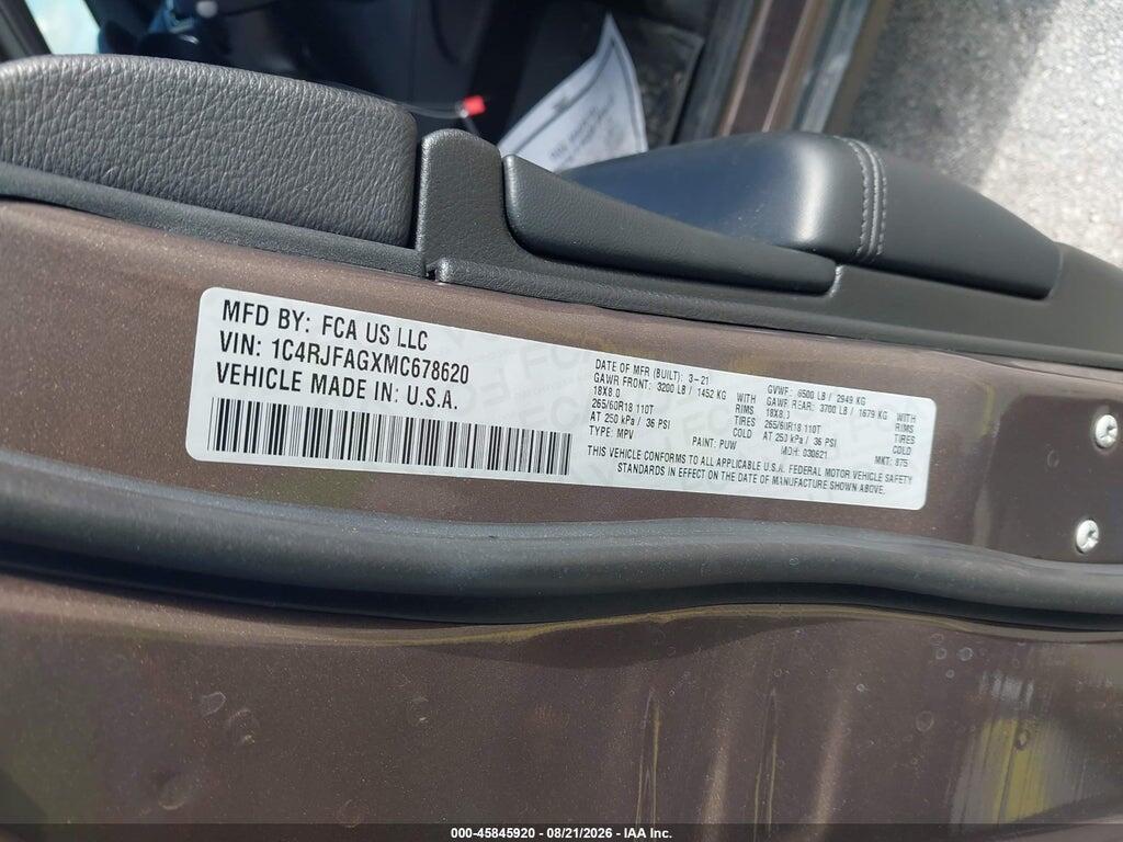 1C4RJFAGXMC678620 2021 JEEP GRAND CHEROKEE photo no. 9