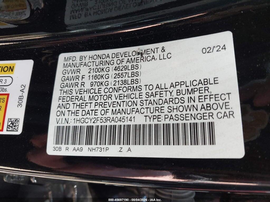 1HGCY2F53RA045141 2024 HONDA ACCORD HYBRID photo no. 9