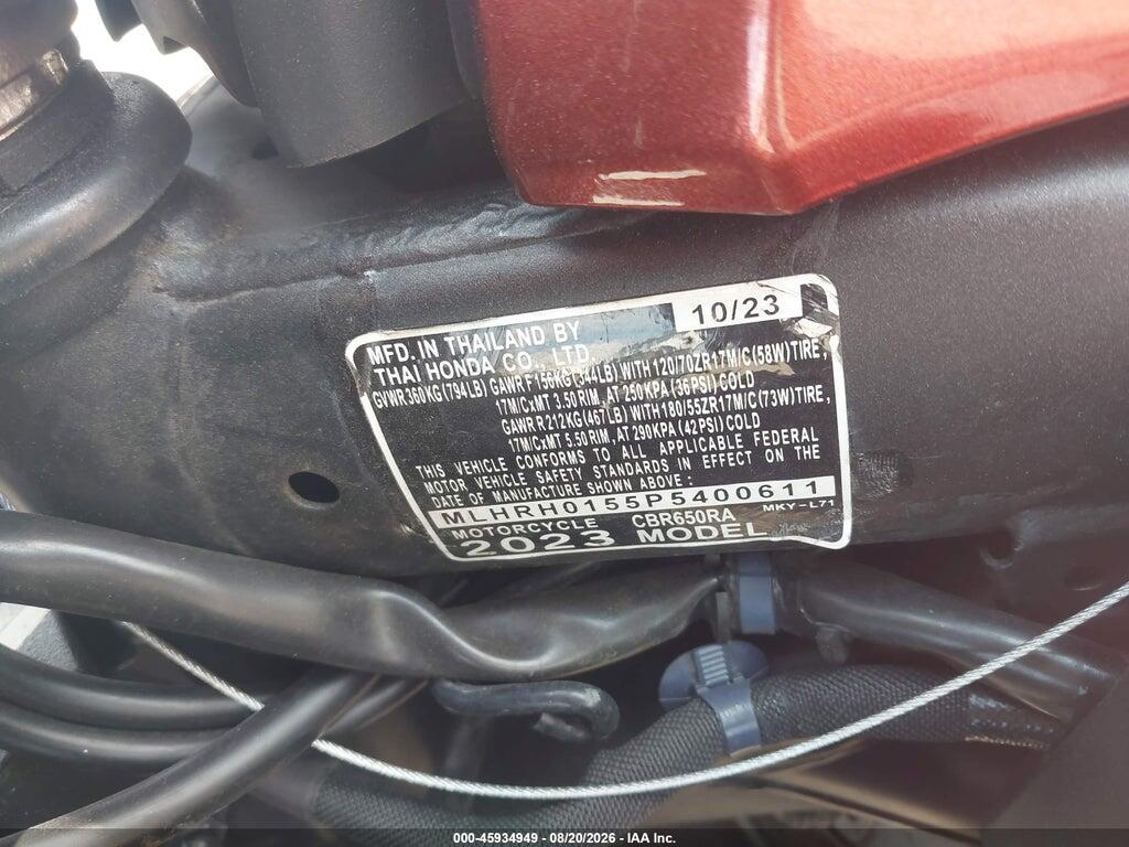 MLHRH0155P5400611 2023 HONDA CBR650 photo no. 10