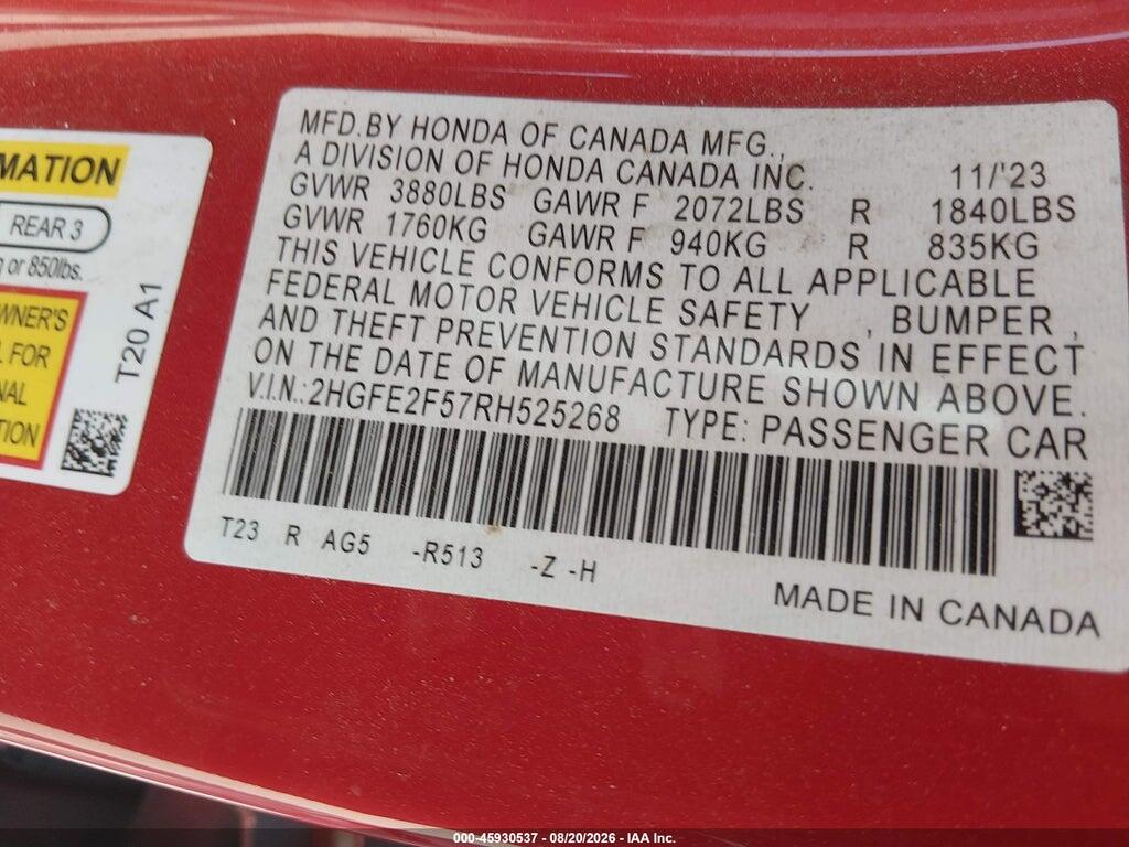 2HGFE2F57RH525268 2024 HONDA CIVIC photo no. 9